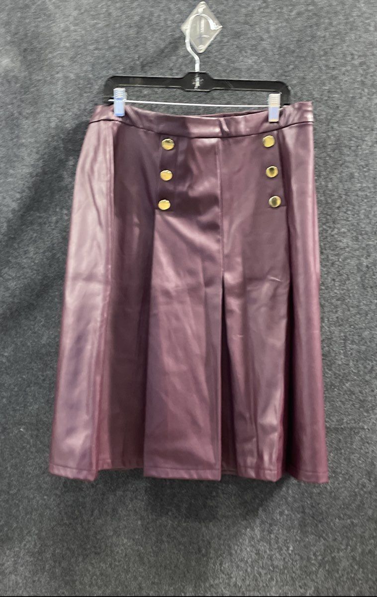 Liz Claiborne Women's Red Faux Leather Pleated Button Front Midi Skirt Sz 14 NWT