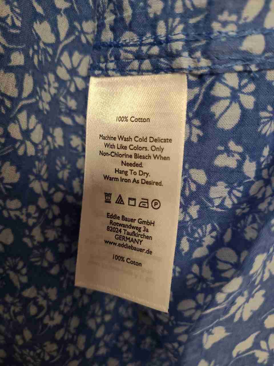 Eddie Bauer Women's Blue White Floral Cotton Button Down Shirt XL NWT