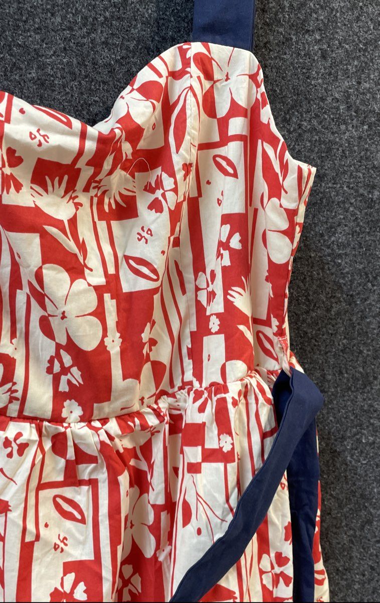B. Right Women's Abstract Aura Dress Red White Tiered Cotton NWT Size L