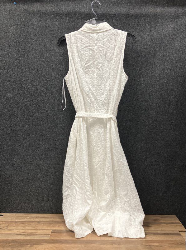 Anne Klein Women's Bright White Eyelet Sleeveless Button Front Shirt Dress NWT 8