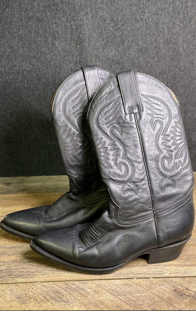 Dos de Oro Botas Pistolero Black Leather Western Cowboy Boots Size 7.5