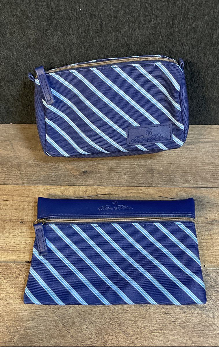 Brooks Brothers Navy Repp Stripe Toiletry Pouch Travel Bag Lot of 2