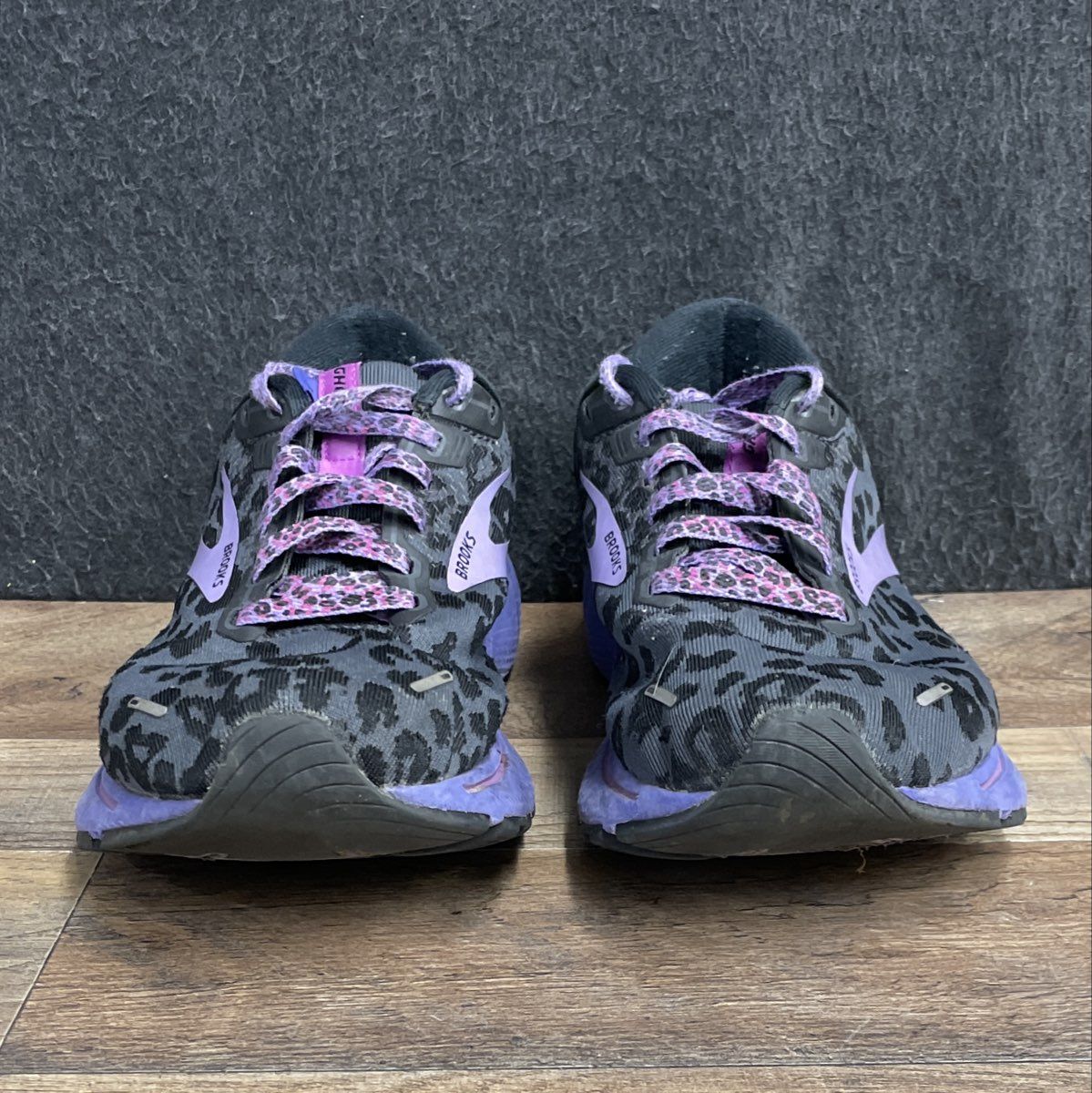 Brooks Ghost 14 Electric Cheetah Purple Black Leopard Running Shoes Size 9.5