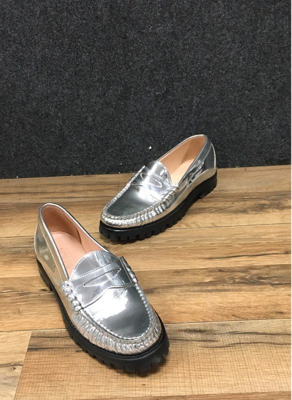 J. Crew Metallic Silver Lug-sole Penny Loafers Women's Size 7