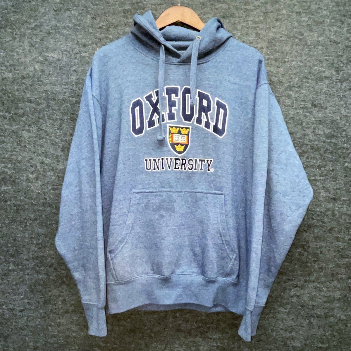 Oxford University Men's Hoodie Heather Blue Crest Logo Graphic Pullover