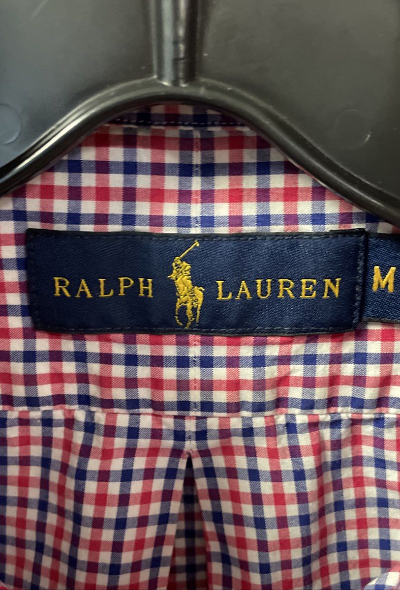 Ralph Lauren Men's Red Blue Gingham Plaid Cotton Button Down Shirt Size M