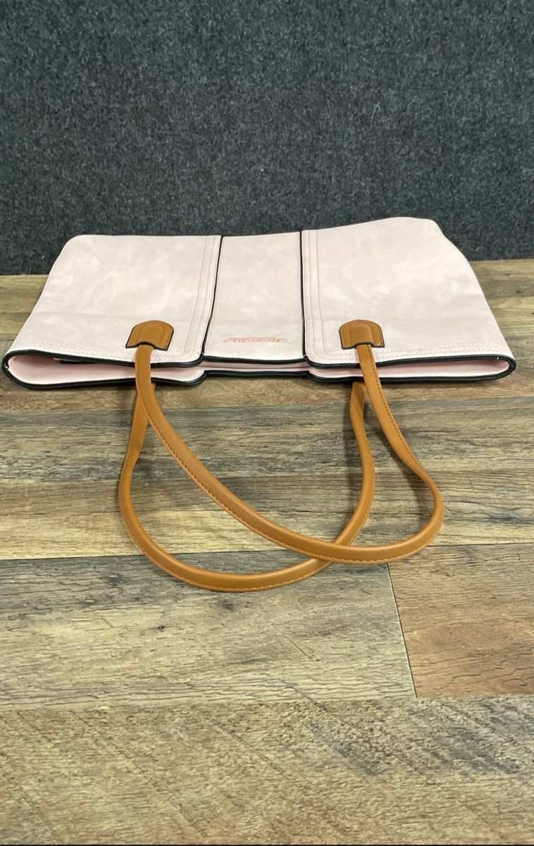 Montana West Pink Faux Leather Tote Bag Tan Double Straps Gold Tone Hardware