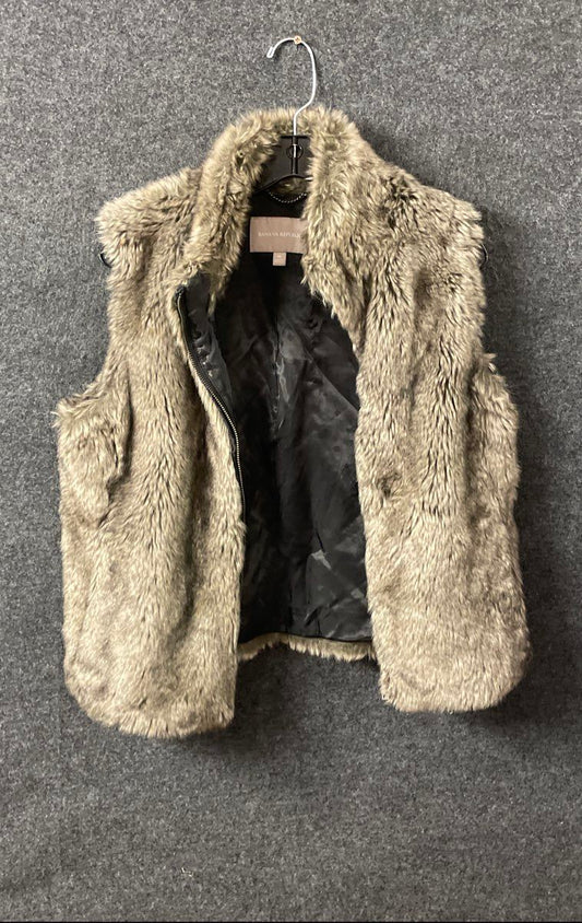 Banana Republic Women's Faux Fur Vest Tan Full Zip Size M