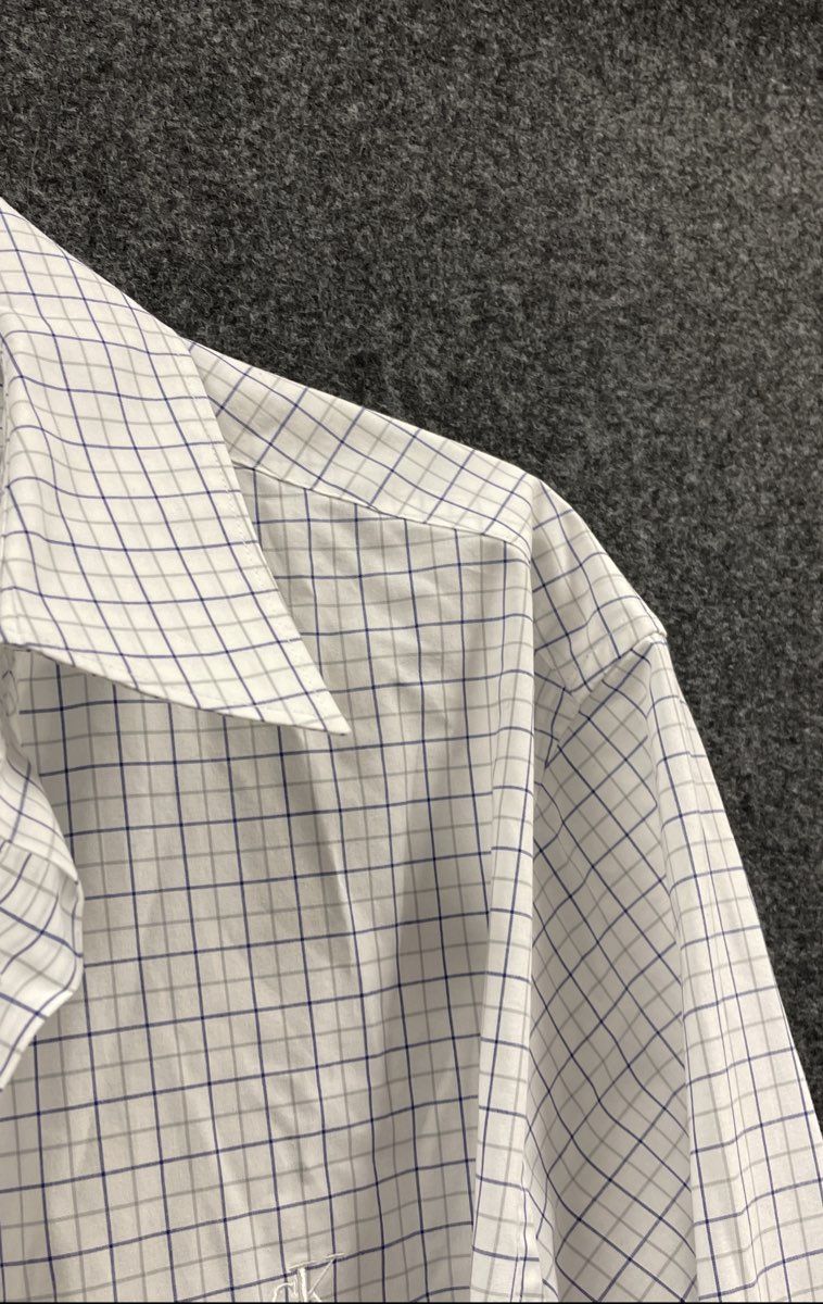 Calvin Klein Men's White Blue Grid Check Long Sleeve Button Down Shirt Sz S