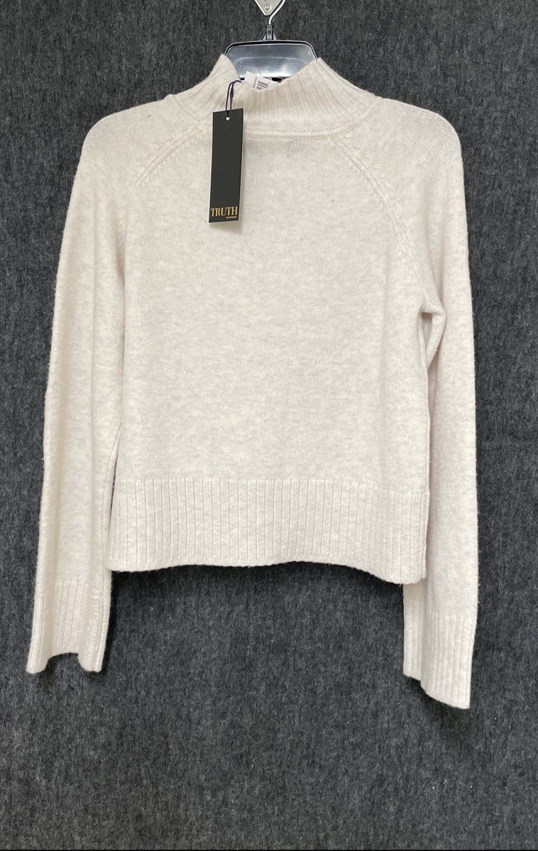 Truth by Republic Women's Mock Neck Sweater Cream Ribbed Knit Sz M NWT