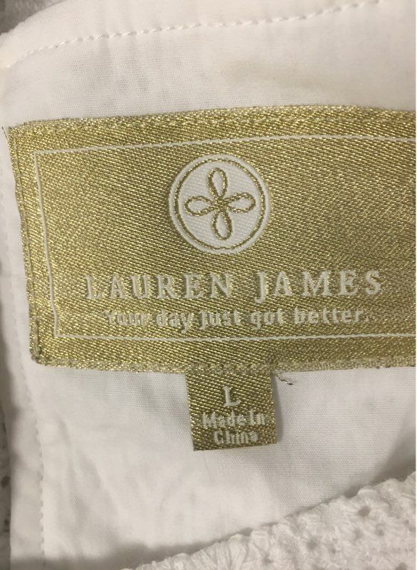 Lauren James Women's White Newport Tiered Shoulder Knot Eyelet Dress NWT Sz L