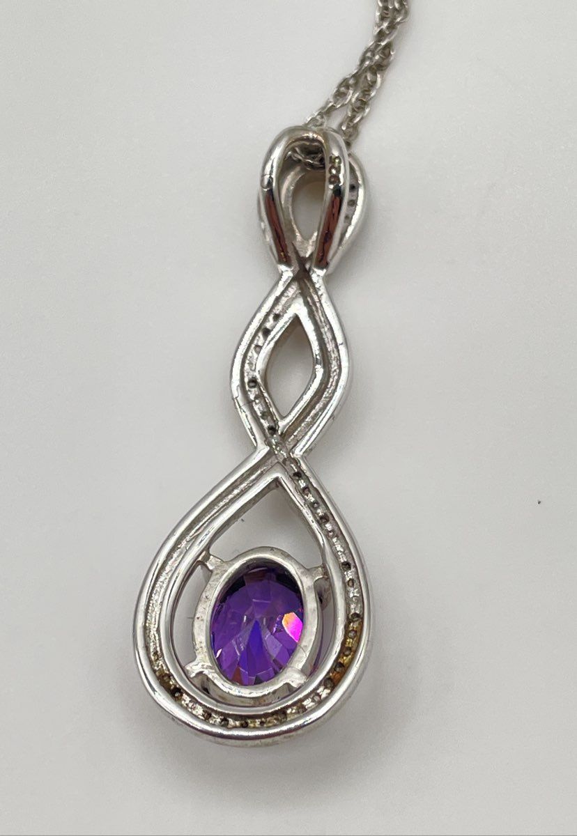 925 Sterling Silver Purple CZ Diamond Accent Infinity Pendant Necklace 3.4g