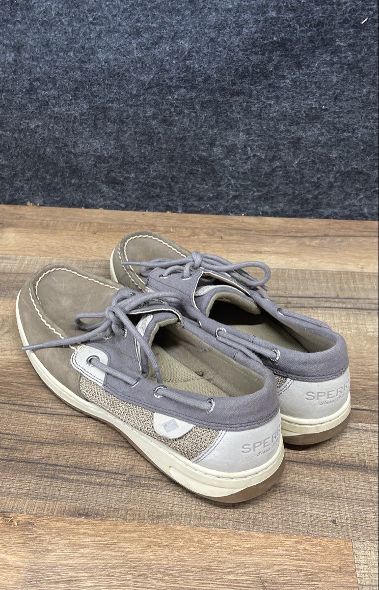 Sperry Bluefish Grey Leather Textile 2-Eye Boat Shoes Women's Size 9