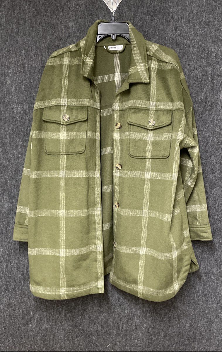 Sonoma Goods for Life Women's Green Plaid Button Front Shacket Size XL