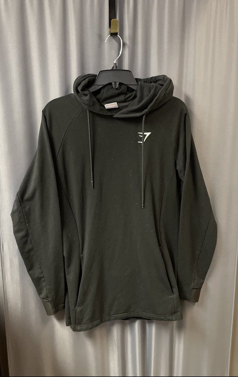 Gymshark Men's Black Crest Pullover Hoodie Athletic Training Sweatshirt Sz S