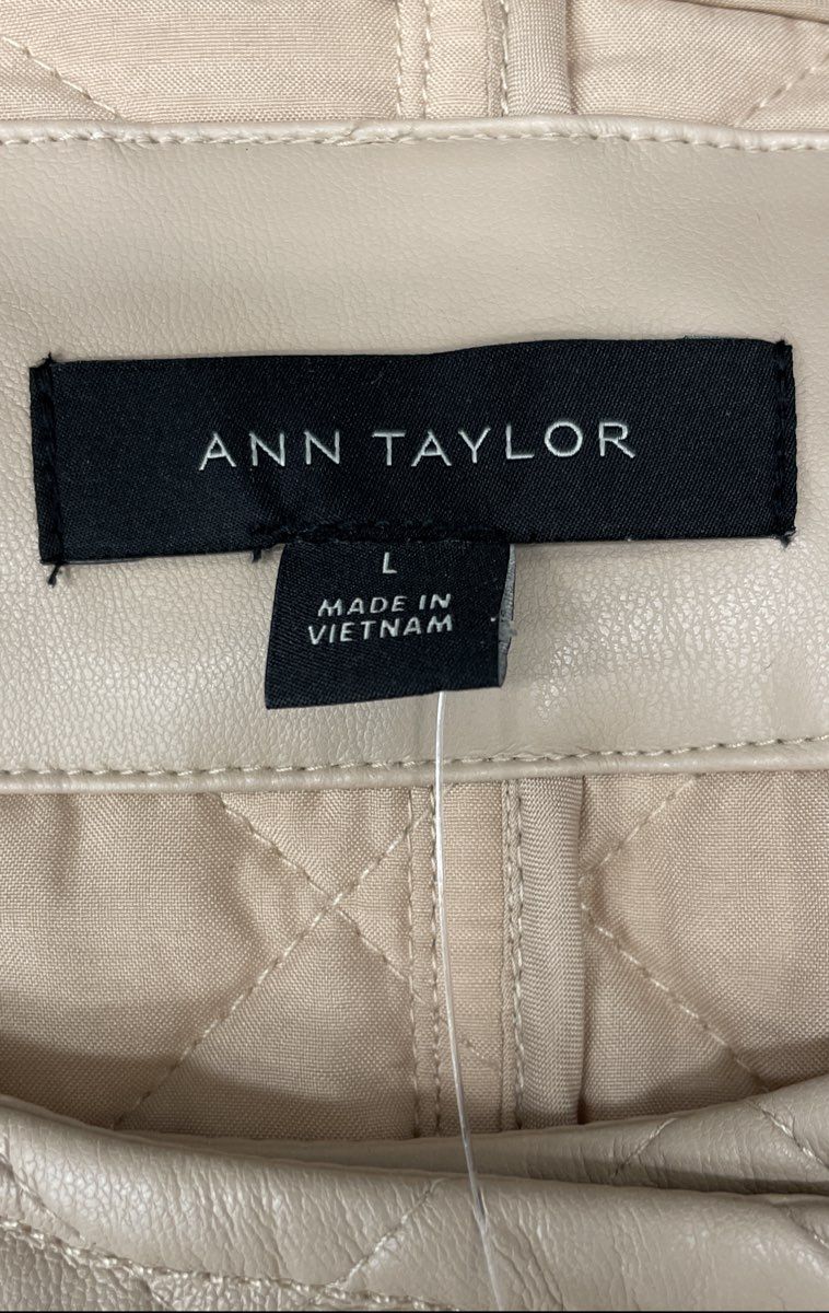 Ann Taylor Women's Beige Quilted Faux Leather Double-Breasted Jacket Sz L NWT