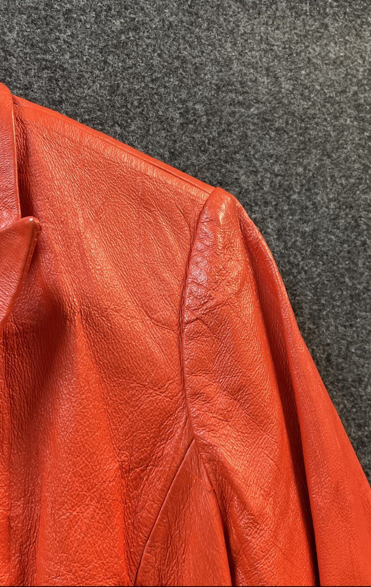 Vintage Y2K MetroStyle Women's Orange 100% Leather Blazer Jacket Sz 6