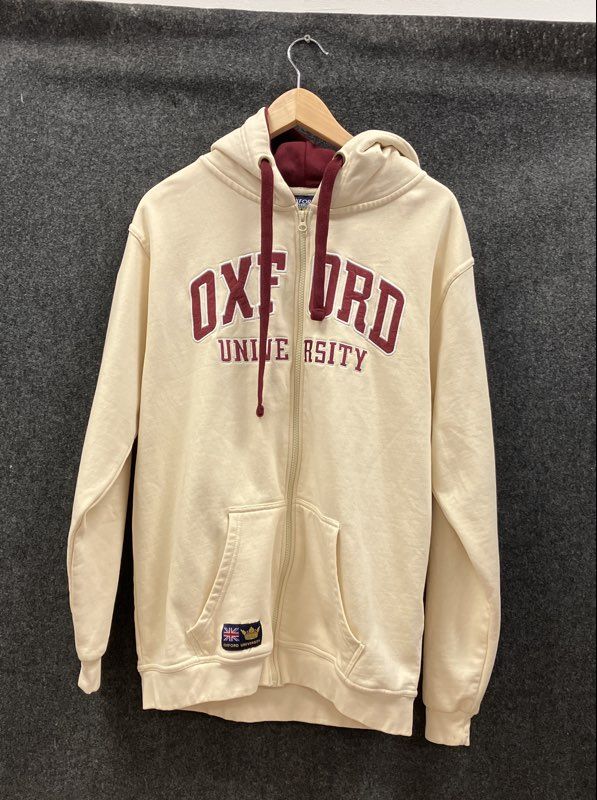 Official Oxford University Men's Cream Full Zip Fleece Hoodie Maroon Sz XL
