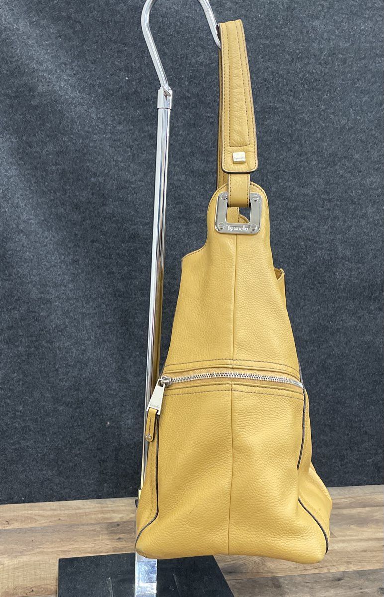 Tignanello Yellow Pebbled Leather SoHo Hobo Shoulder Bag Silver Hardware