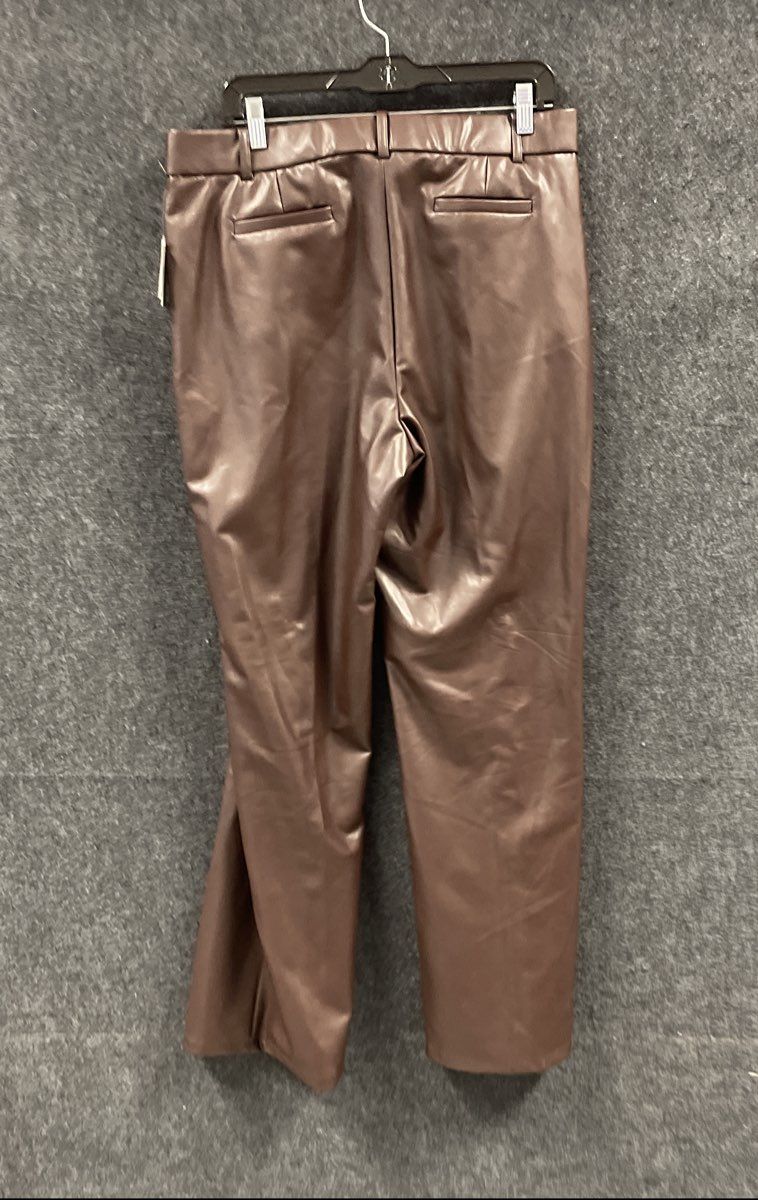 Kasper Women's Chocolate Brown Faux Leather Straight Leg Pants Size L NWT