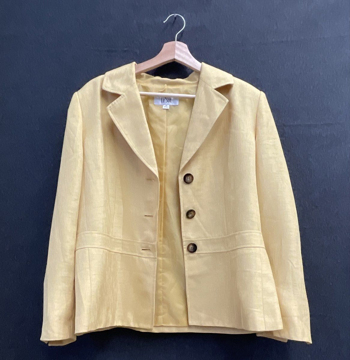 Le Suit Women's Yellow 3-Button Textured Polyester Blazer Sz 14