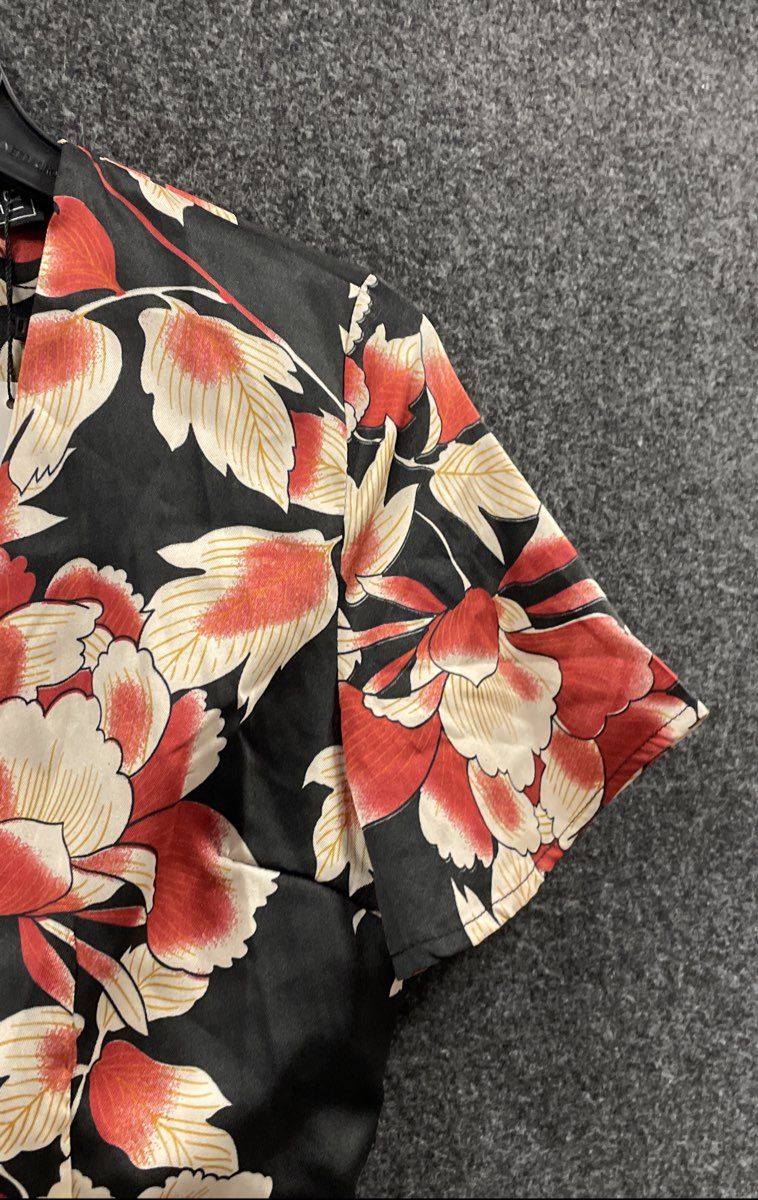 Blithe Women's Black Floral Wide Leg Jumpsuit V-Neck Short Sleeve Sz S NWT
