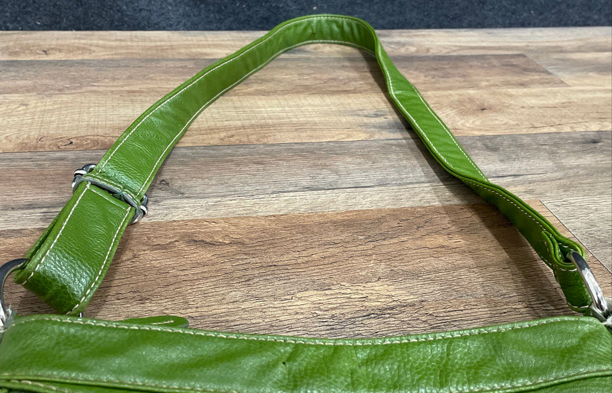 Franco Sarto Green Leather Crossbody Messenger Bag Silver Hardware Multi-Pocket