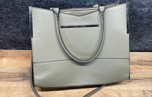 Steve Madden Olive Green Leather Structured Tote Bag with Crossbody Strap