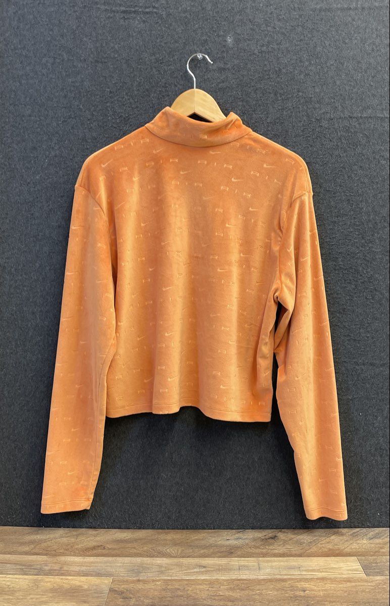Nike Women's Air Velour Quarter Zip Pullover Jacket Orange Embossed Logo Sz XXL