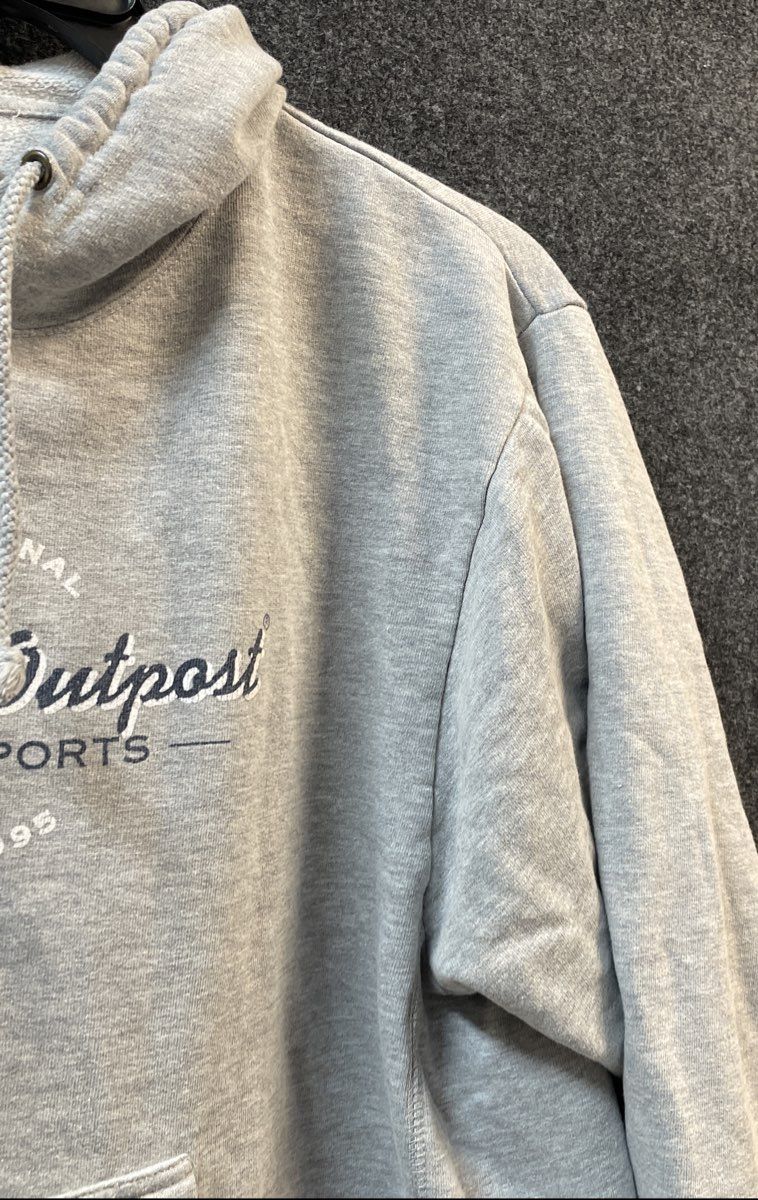 Vintage Y2K American Outpost Men's Gray Varsity Sports Hoodie Sweatshirt Sz M