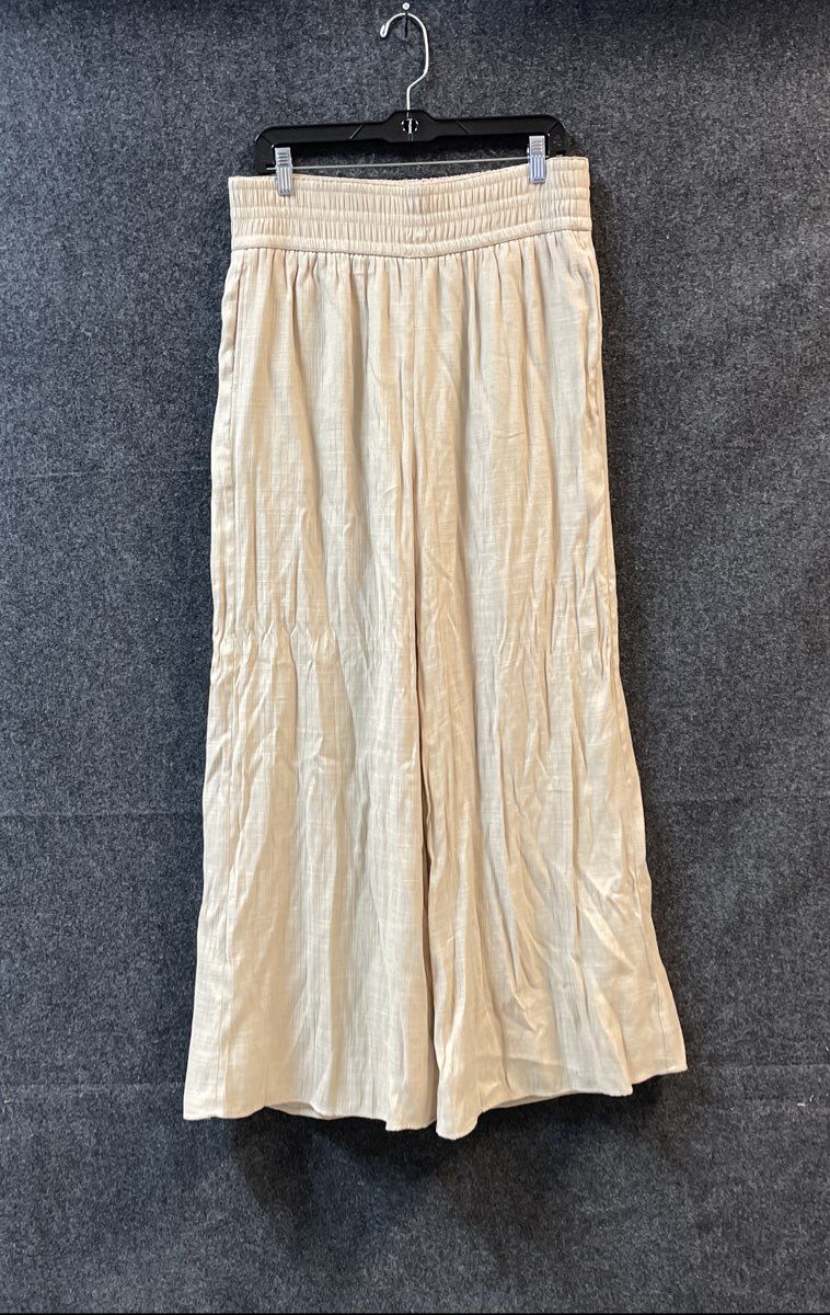 Wonderly Women's Ceramic Tan Wide Leg Textured Elastic Waist Pants Sz PL NWT