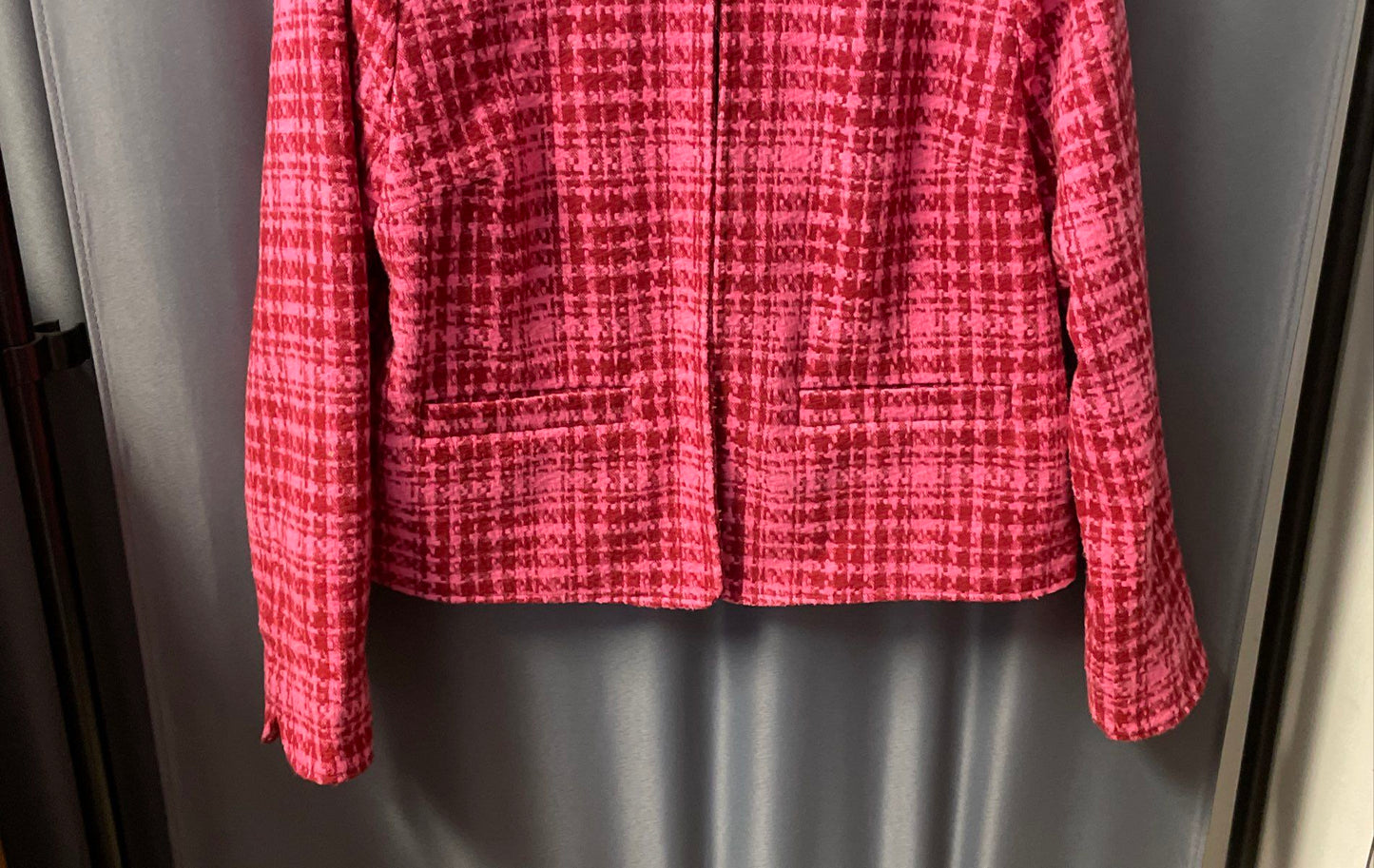 On 34th Women's Pink Houndstooth Wool Blend Collarless Jacket Sz 14