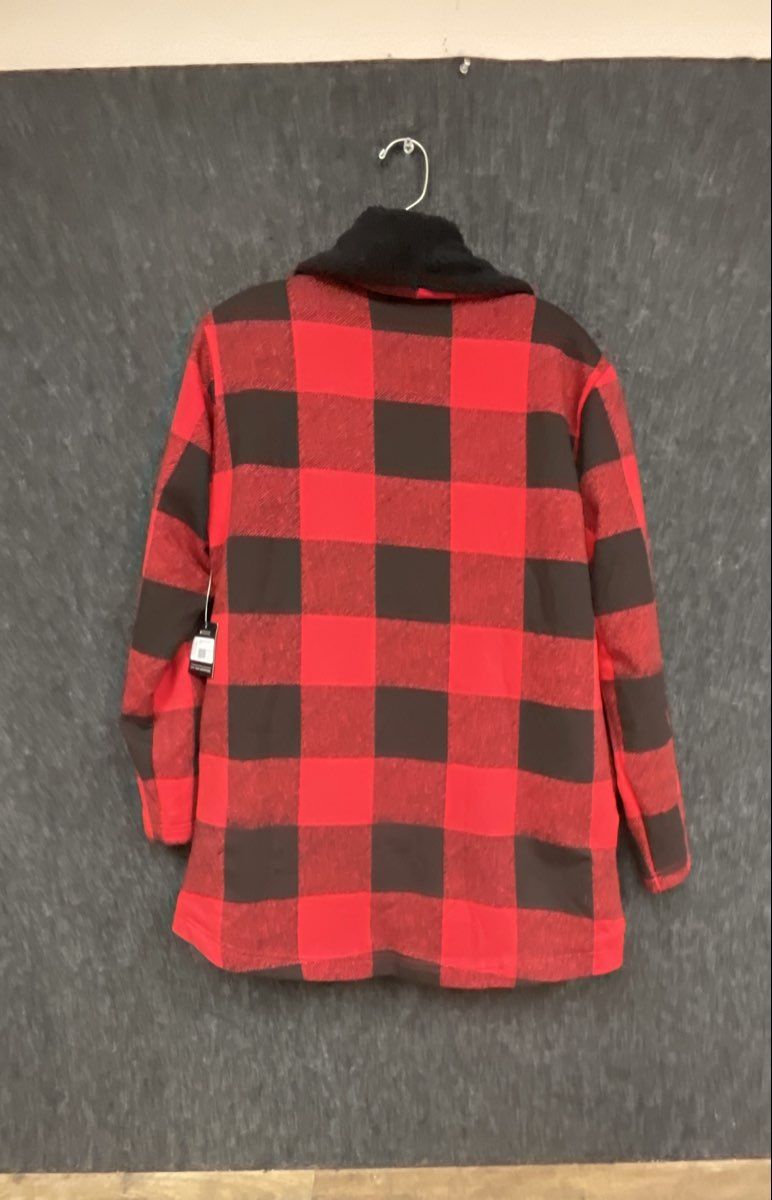 Eddie Bauer Women's Red Black Buffalo Plaid Sherpa Lined Robe Cardigan NWT Sz S