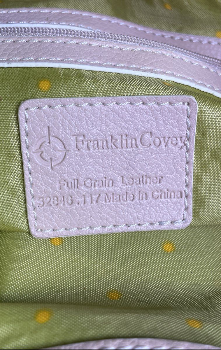 Franklin Covey Pink Full Grain Leather Shoulder Bag Tote Matching Pouch Large