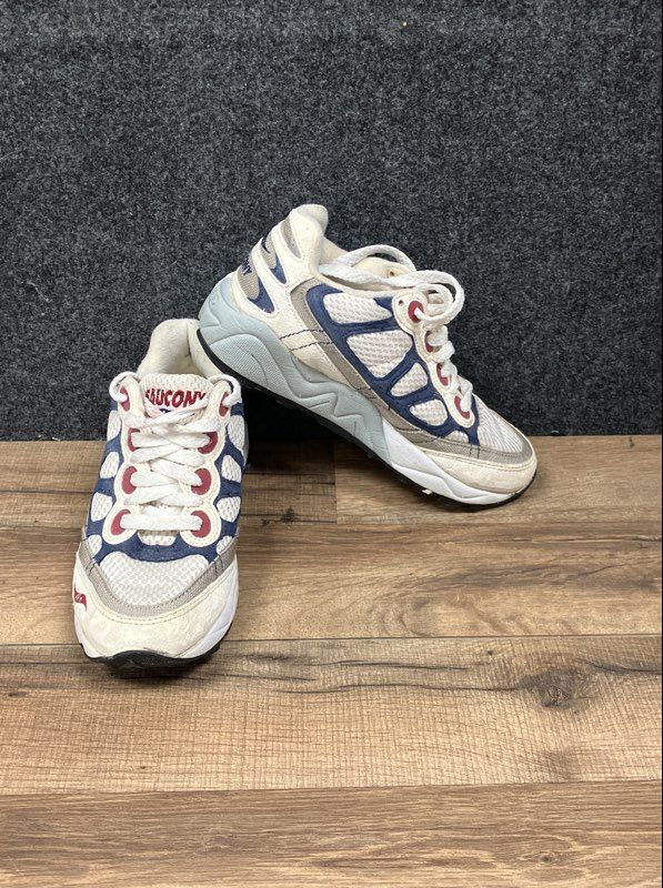 Vintage 2001 Saucony GRID White Navy Red Running Shoes Women's Size 5