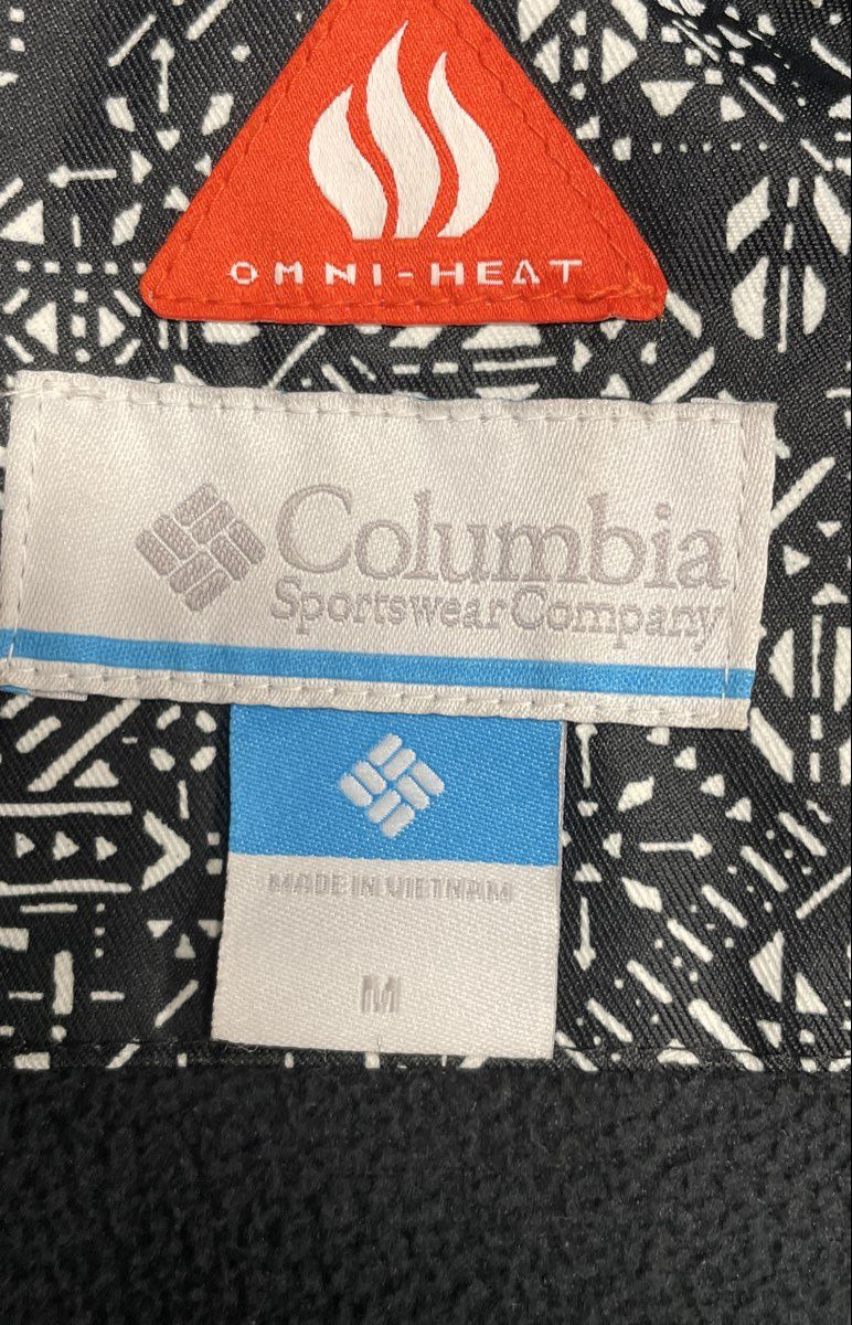 Columbia Women's Omni-Heat Hooded Jacket Black White Geometric Pattern Sz M