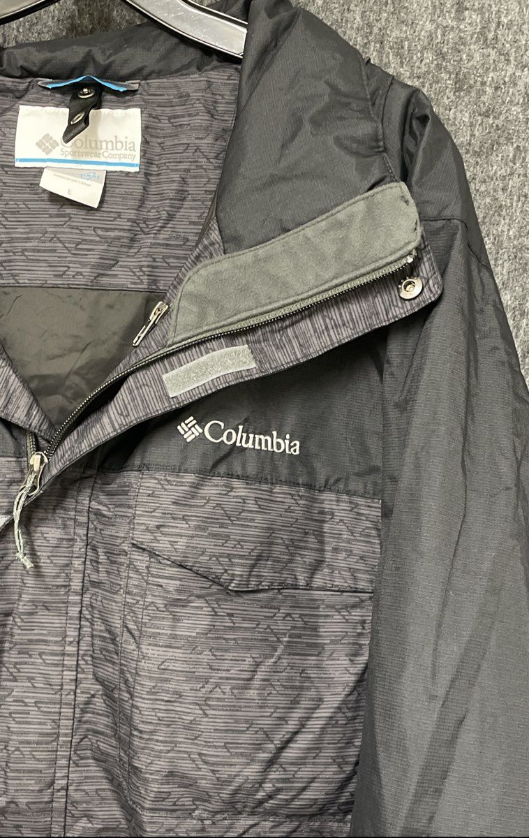 Columbia Men's Interchange Jacket Black Grey Geometric Pattern Hooded Sz L