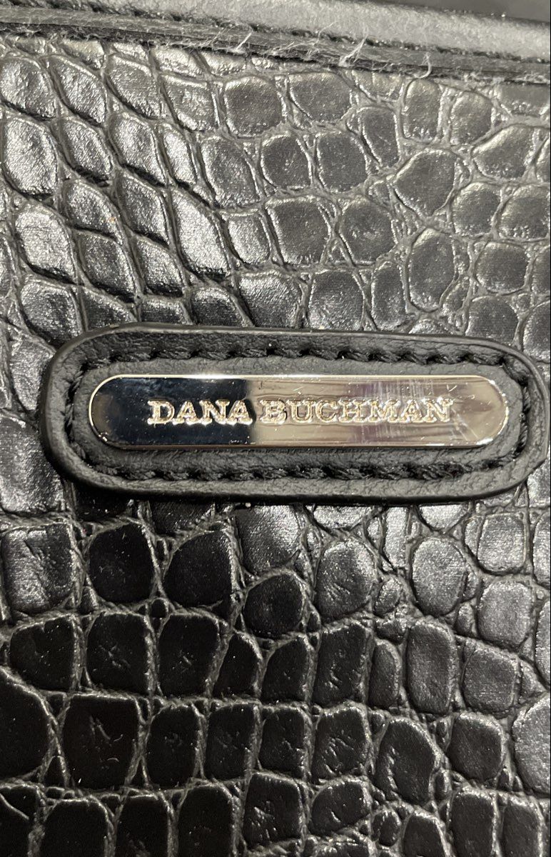 Dana Buchman Black Croc Embossed Leather Tote Shoulder Bag Zebra Print Lining