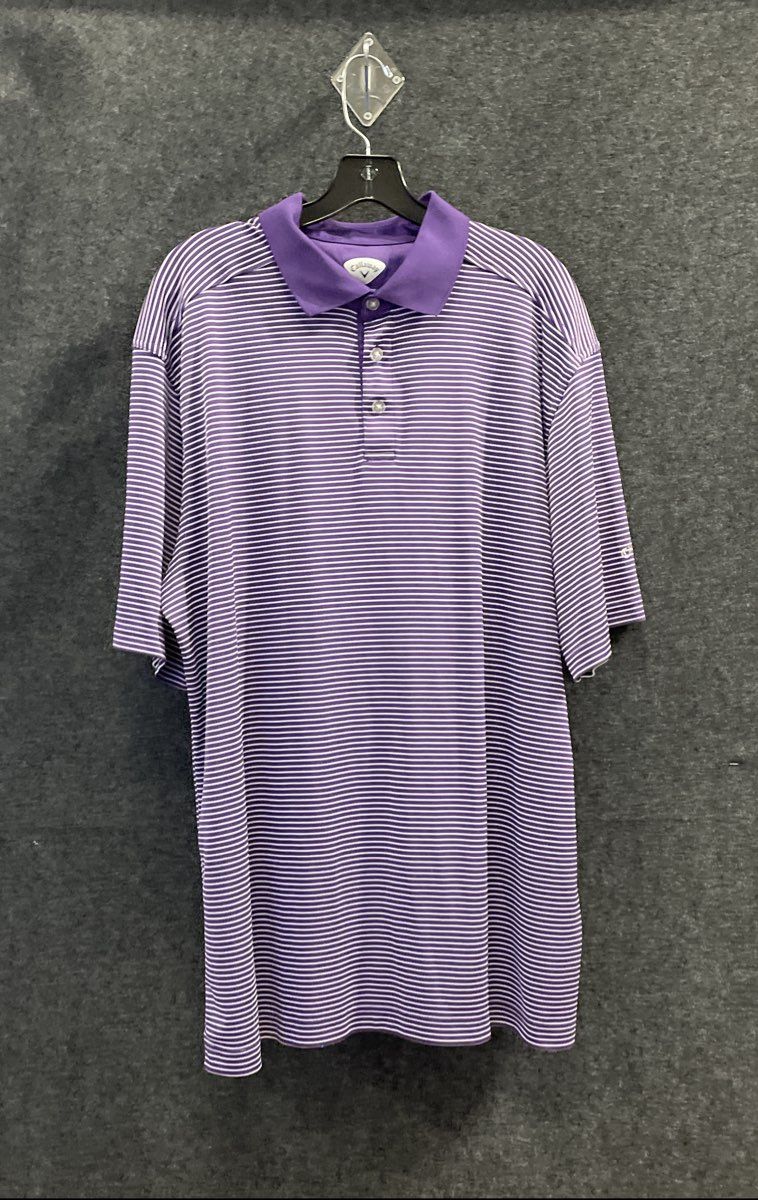 Callaway Men's Purple White Striped Short Sleeve Golf Polo Shirt Sz XXL