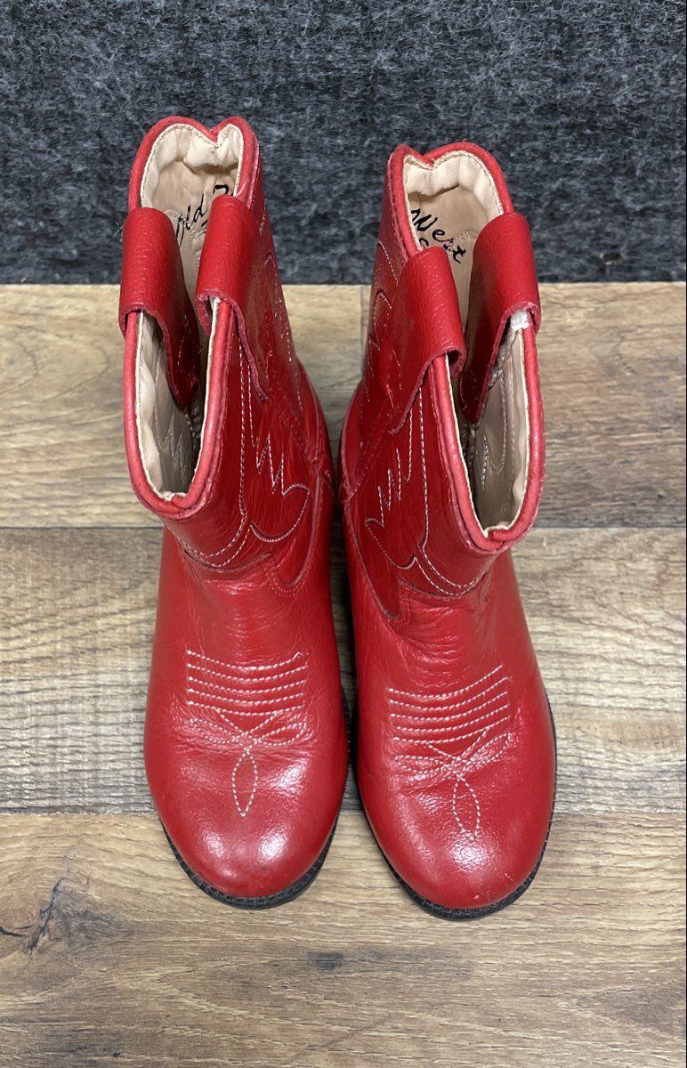 Wild West Kids Red Stitched Western Cowboy Boots