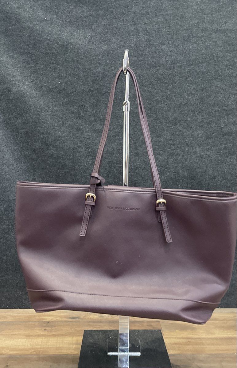New York & Company Mauve Saffiano Faux Leather Tote Bag Gold Hardware