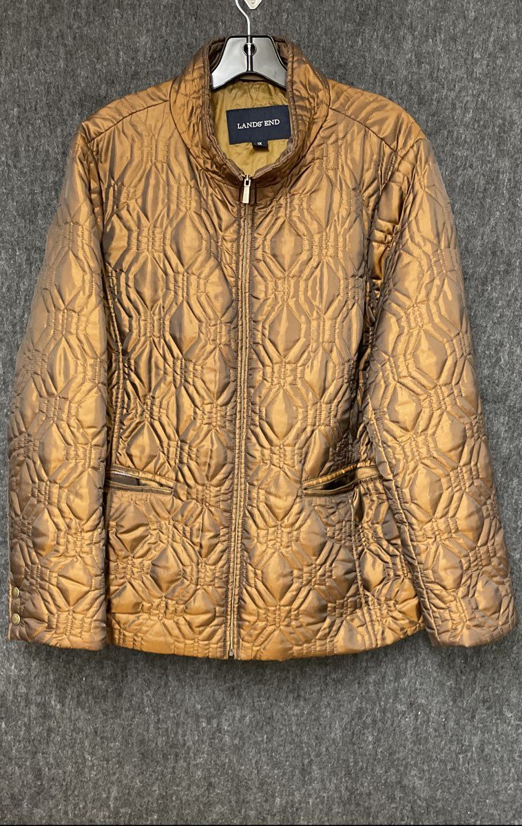 Lands' End Women's Metallic Bronze Quilted Full-Zip Jacket Sz 1X