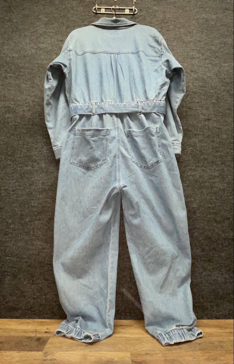 Sofia Jeans by Sofia Vergara Women's Light Wash Blue Denim Jumpsuit Tie Waist L