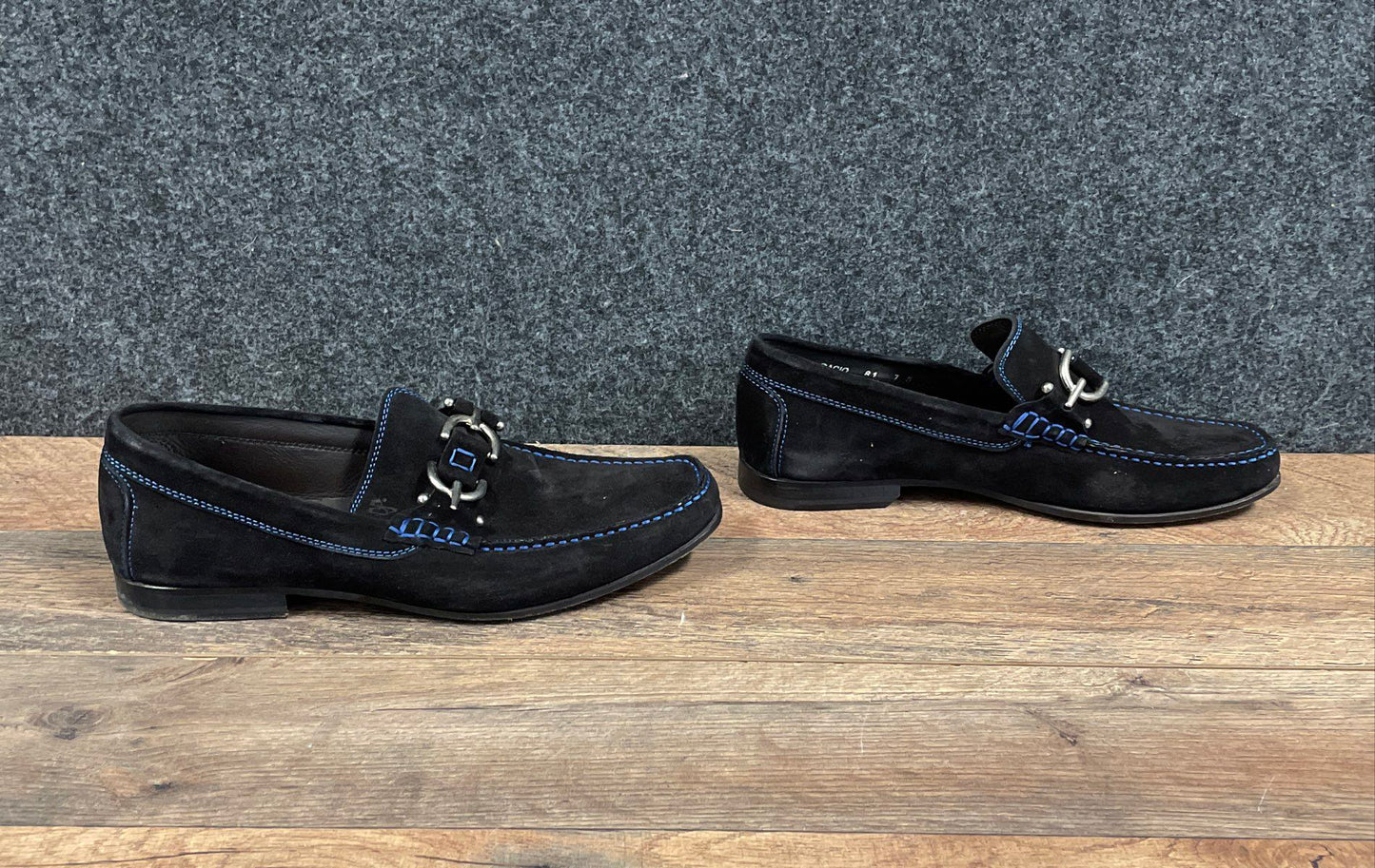 Donald J Pliner Dacio Black Suede Blue Stitching Bit Loafers Men's Size 7 M