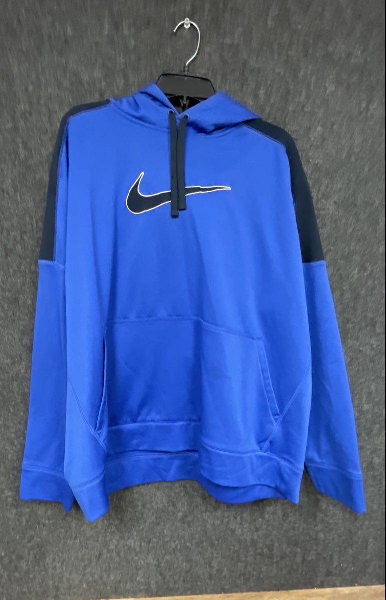 Nike Men's Blue Navy Therma-FIT Colorblock Pullover Swoosh Hoodie Size XXL