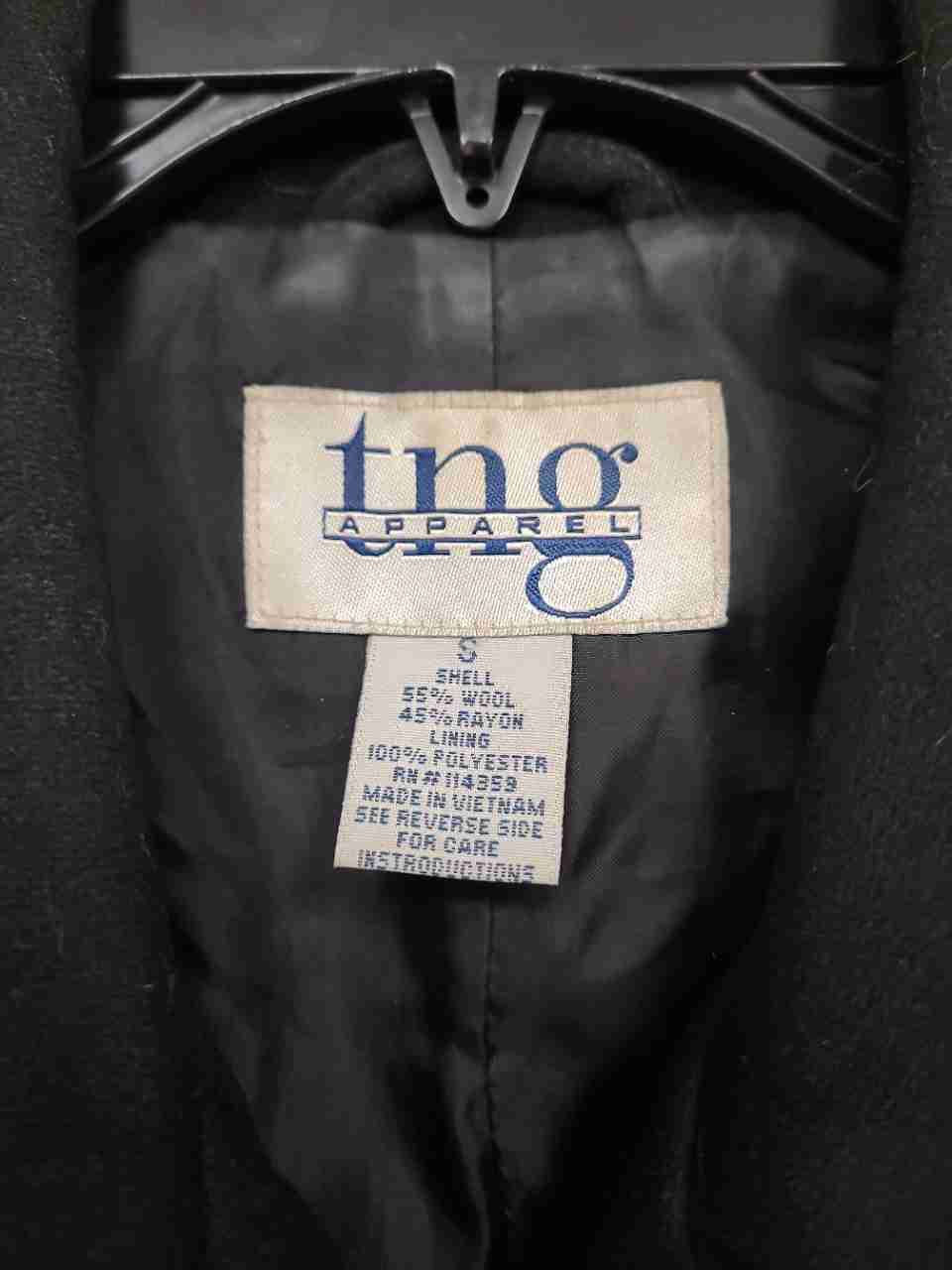 TNG Apparel Women's Black Wool Blend Mid-Length Concealed Button Coat Sz S