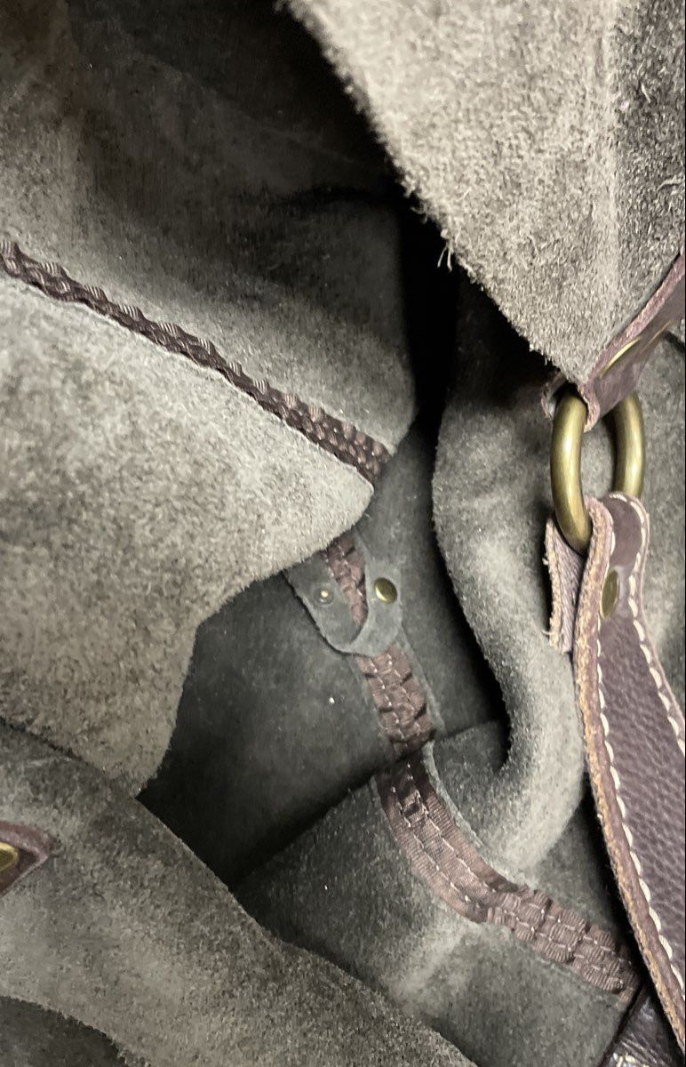 Unbranded Charcoal Grey Suede Hobo Shoulder Bag Brass Hardware