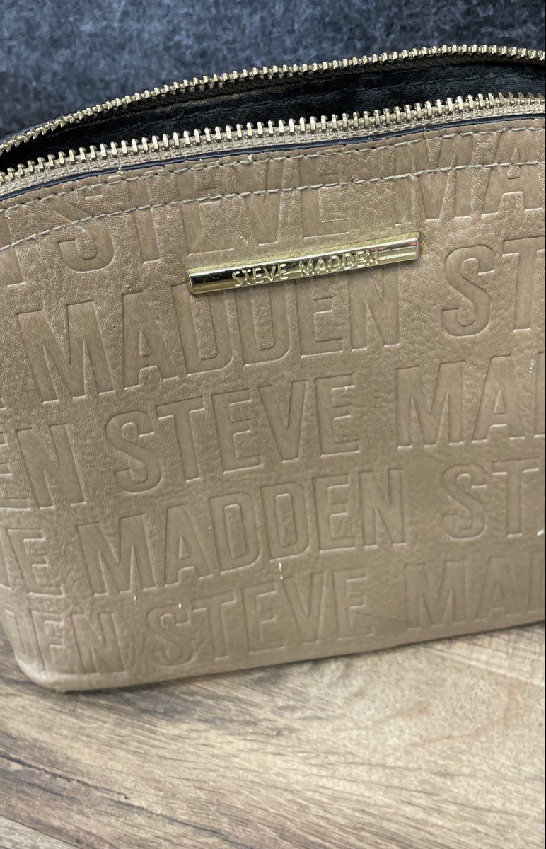 Steve Madden Tan Embossed Logo Dome Crossbody Bag Gold Hardware