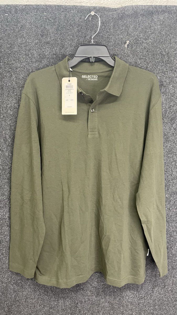 Selected Homme Forest Night Relaxed-Brook Long Sleeve Polo Shirt Mens NWT Sz M
