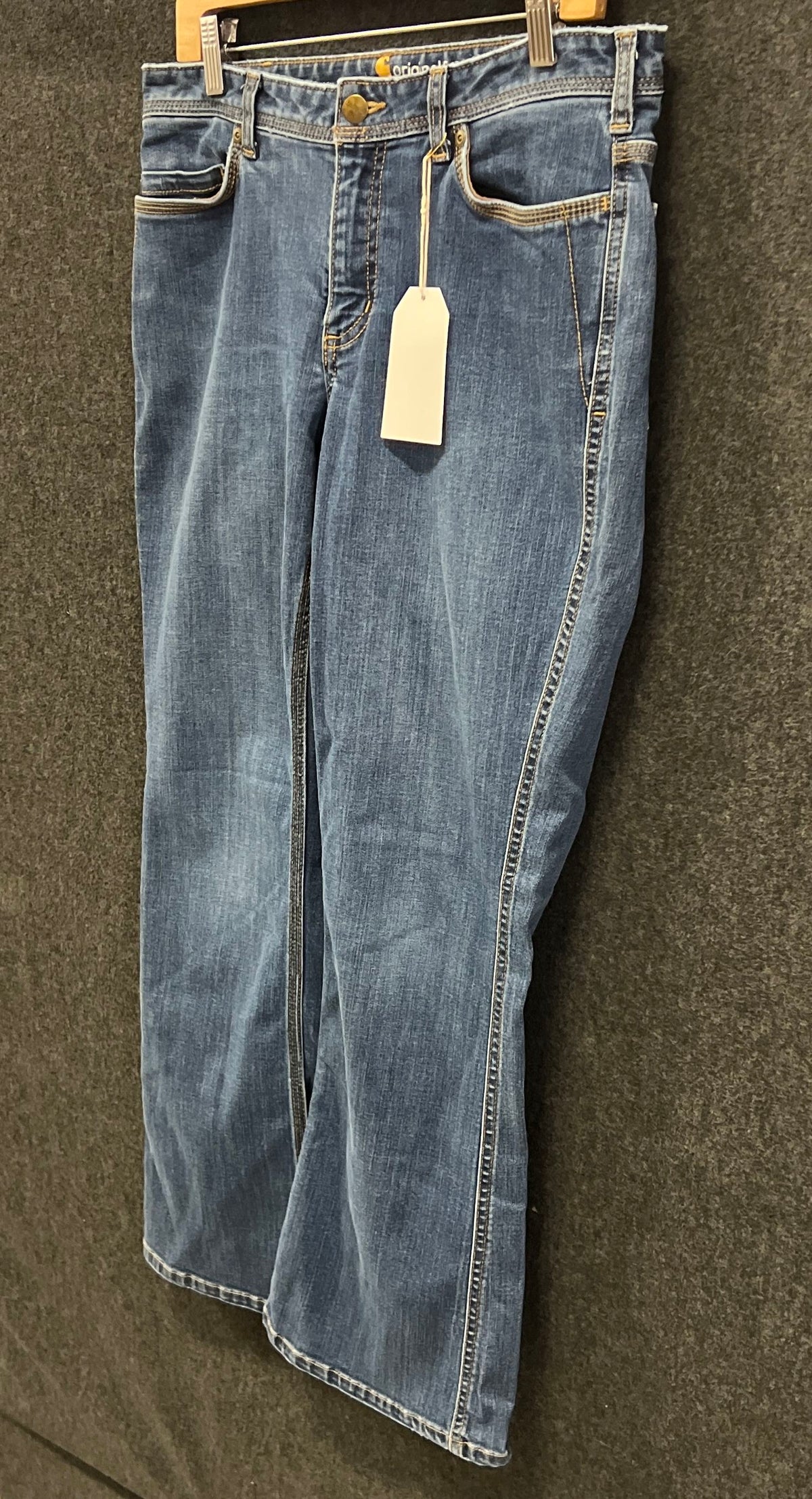 Carhartt Women's Original Fit Bootcut Jeans Medium Wash Blue Sz 12 Short